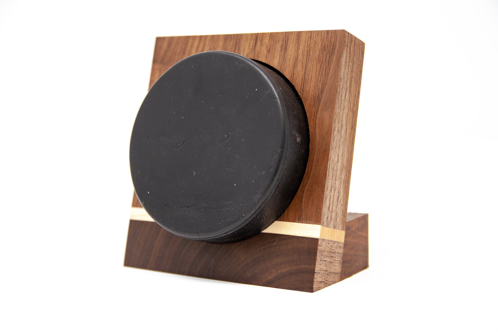 Hockey Puck Display Case - Walnut with Maple Accent